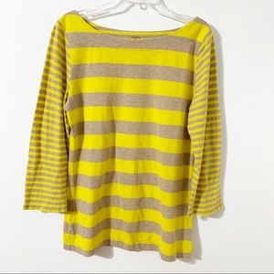Ann Taylor LOFT 3/4 Sleeve Boatneck Varying Striped Cotton Shirt Tee Gold Tan